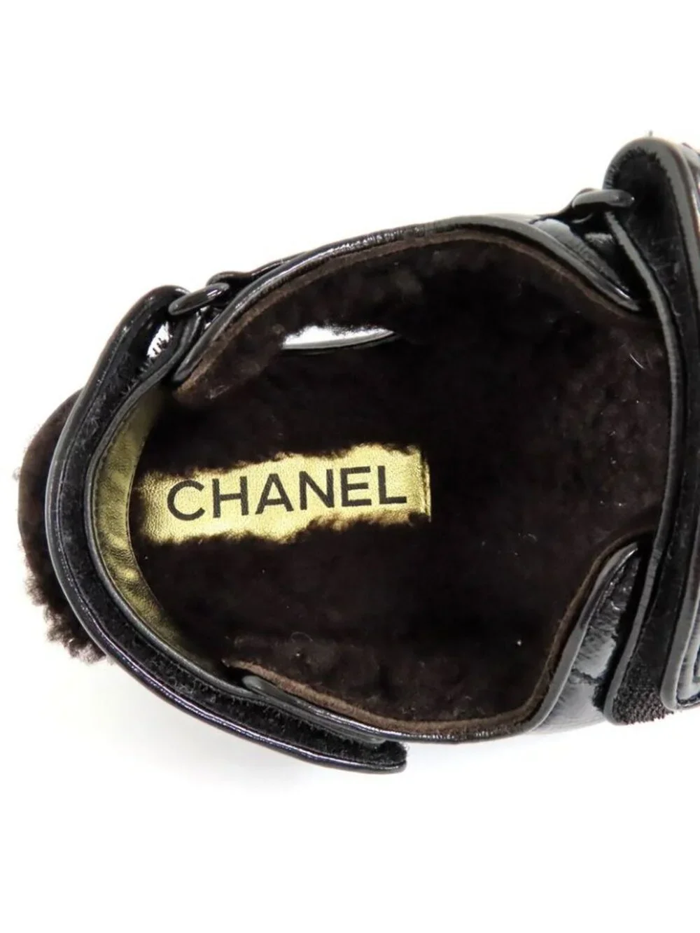 Chanel Sandals 23 K boa Rhinestone Coco Mark 38 Black Leather - Picture 6 of 10